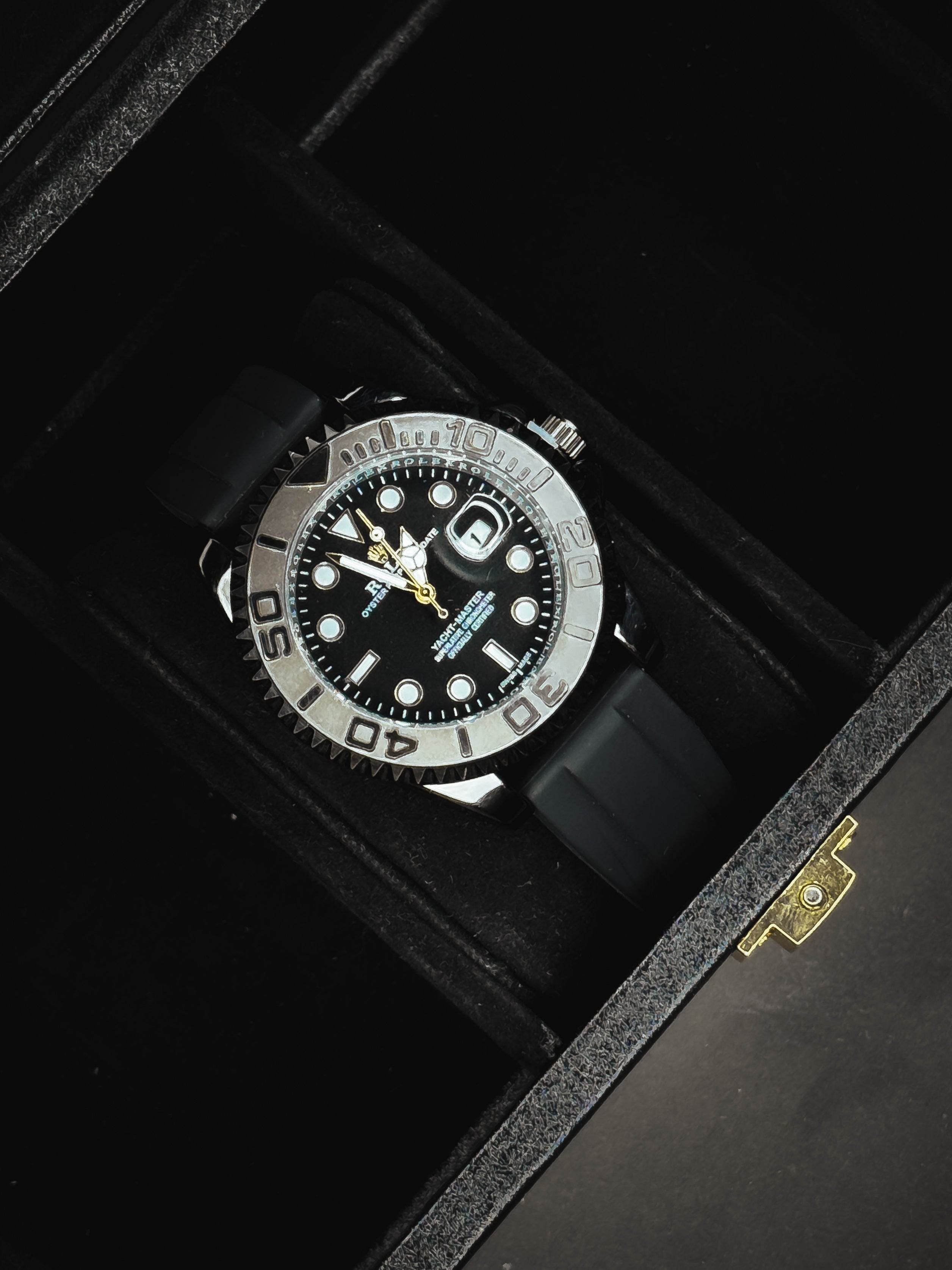 Rolex Rotating Dial Black & Silver Watch