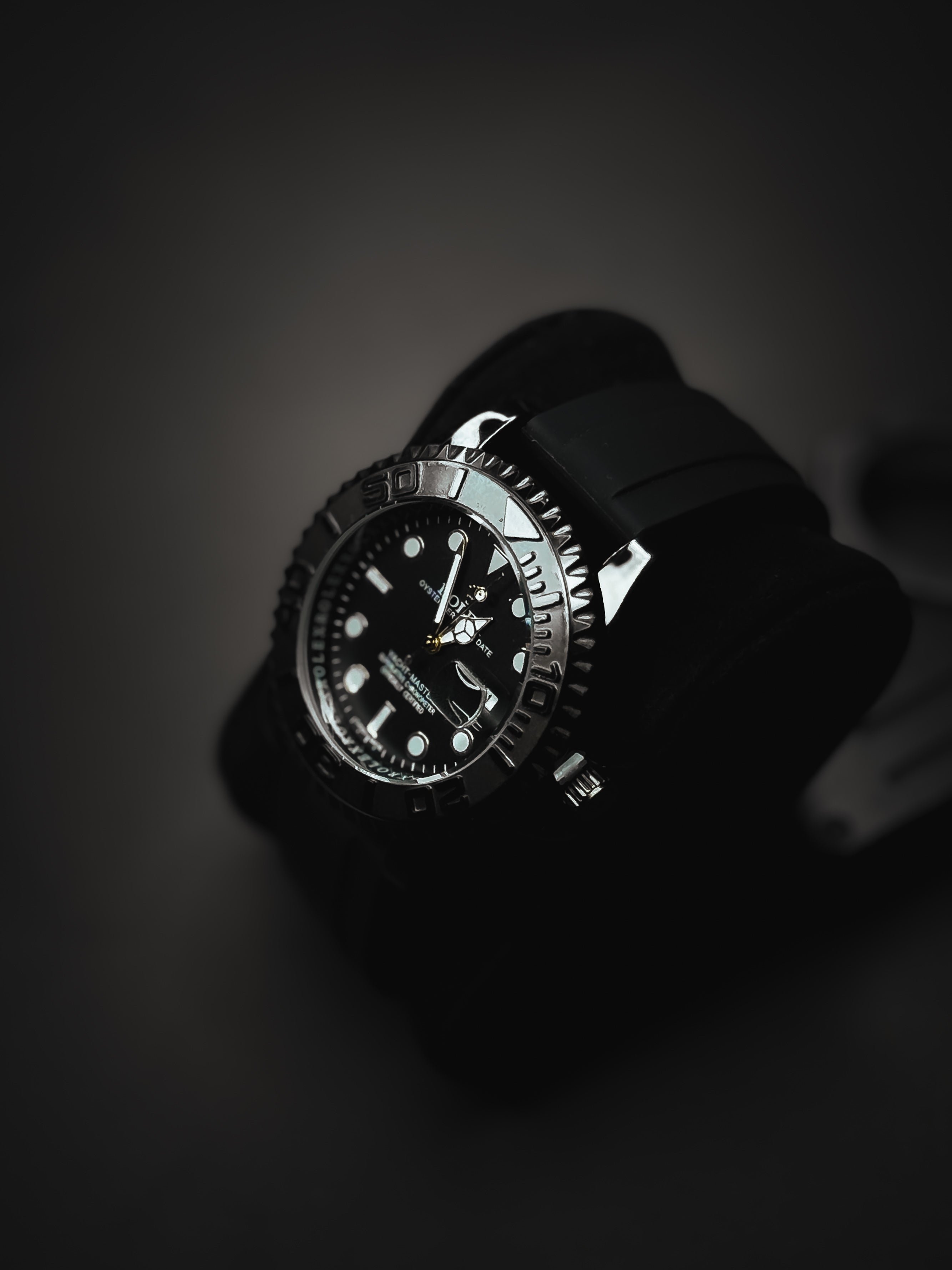 Rolex Rotating Dial Black & Silver Watch