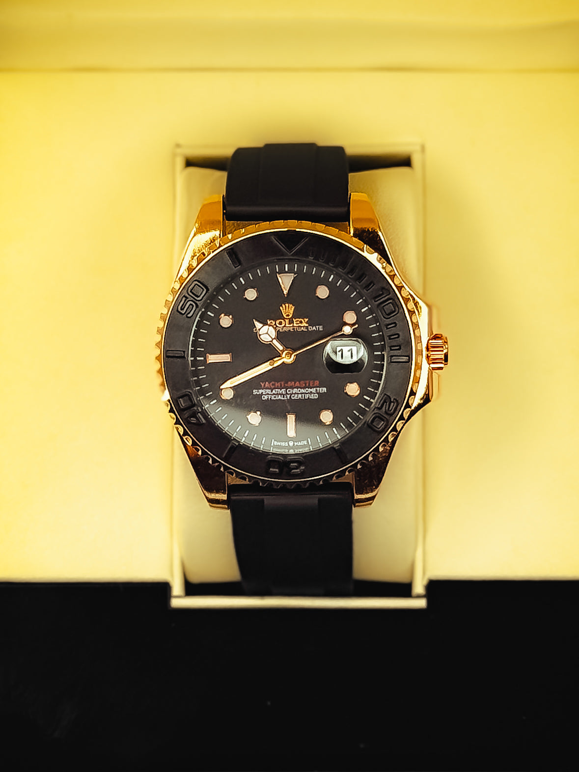 Rolex Rotating Dial Black & Golden Watch