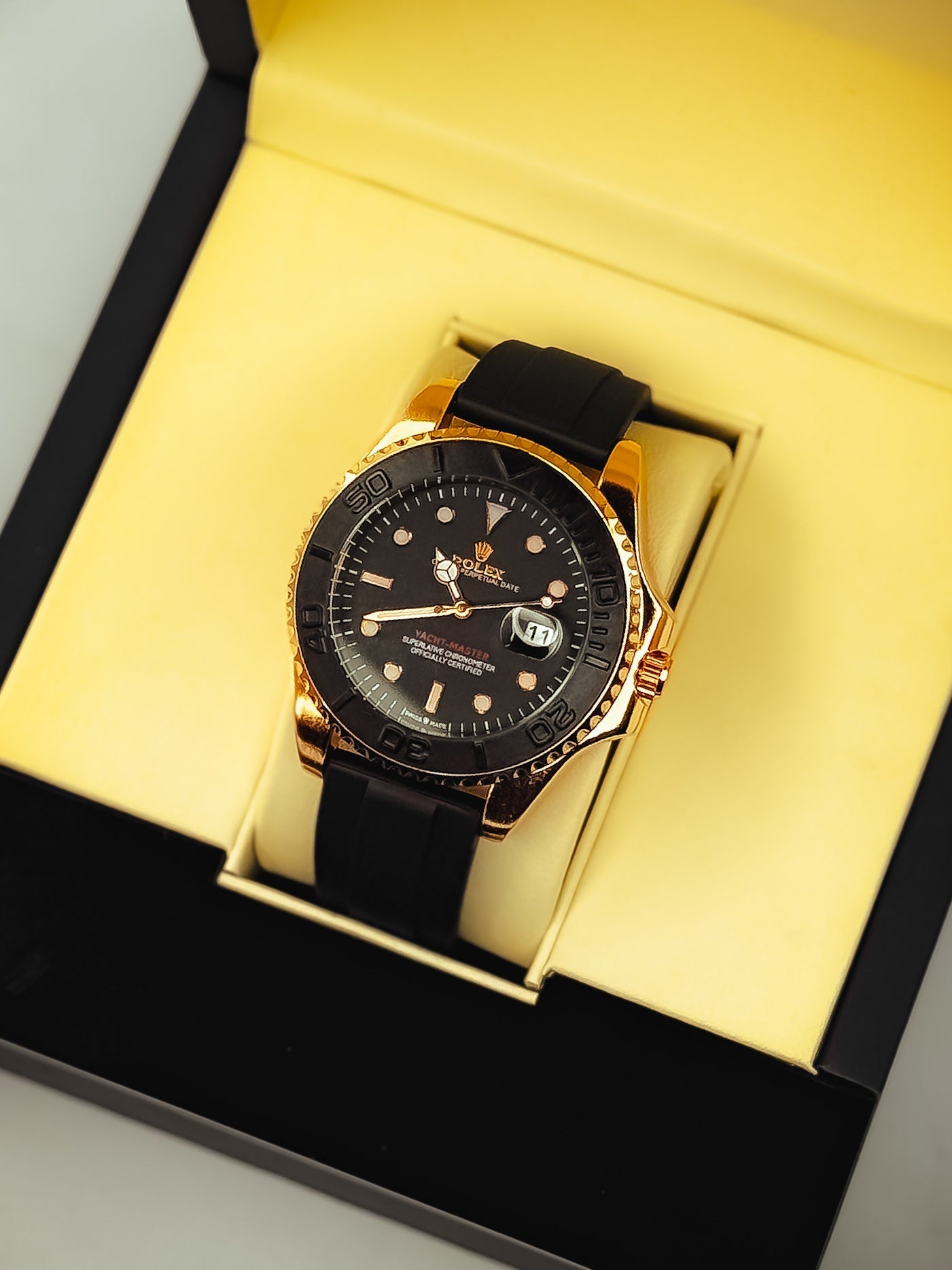 Rolex Rotating Dial Black & Golden Watch