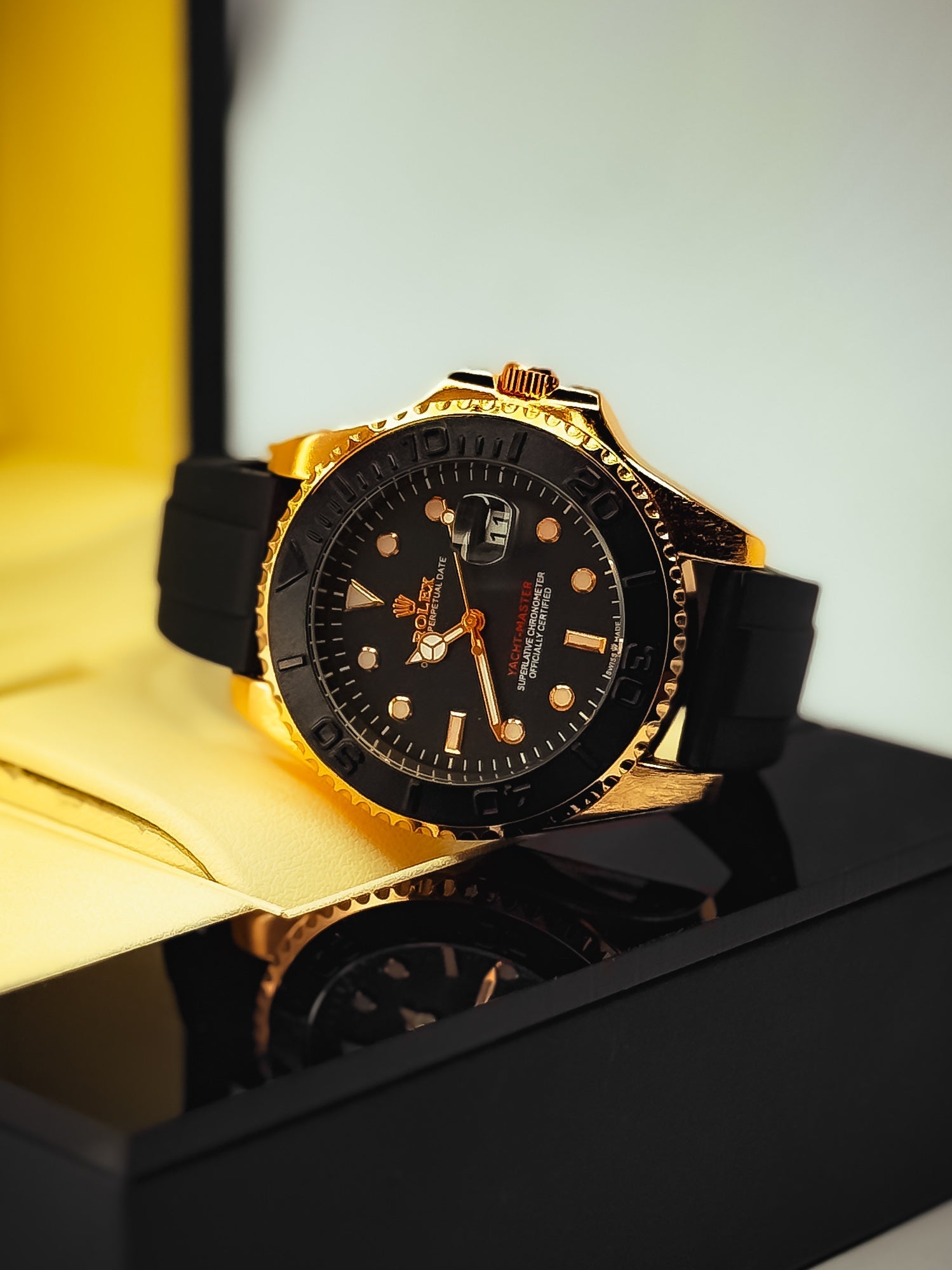 Rolex Rotating Dial Black & Golden Watch