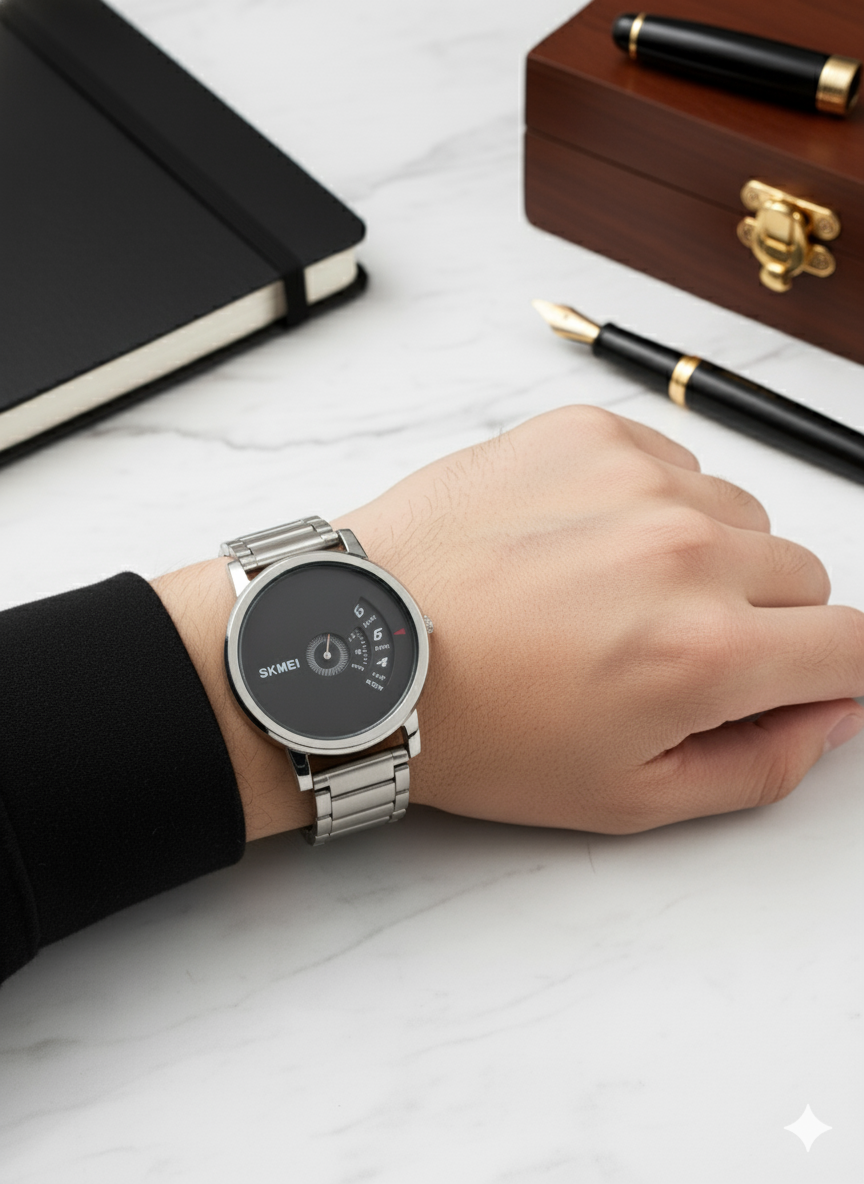 Skmei Silver & Black Unique Watch