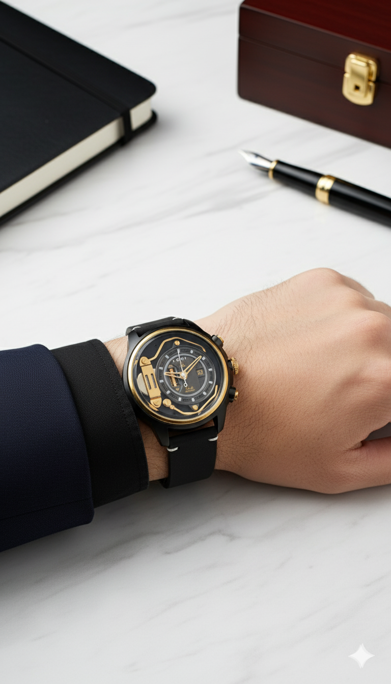 Tomi 1985 Black & Golden Watch