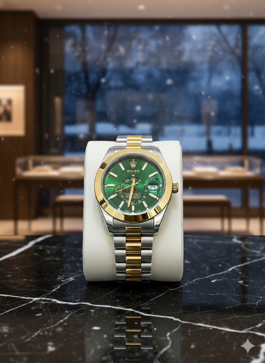 Rolex Golden, Silver & Green Watch