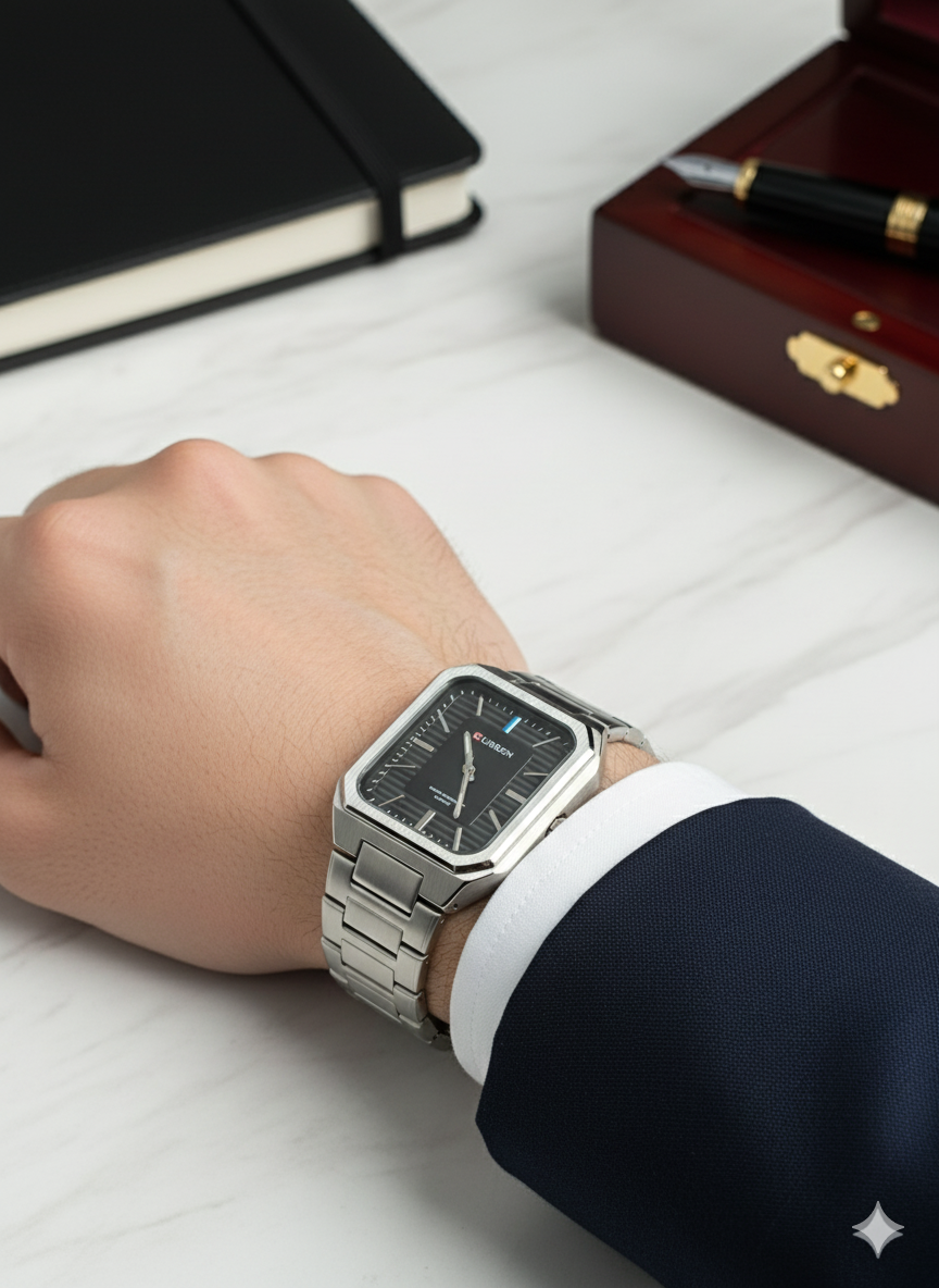 Curren Silver & Black Watch