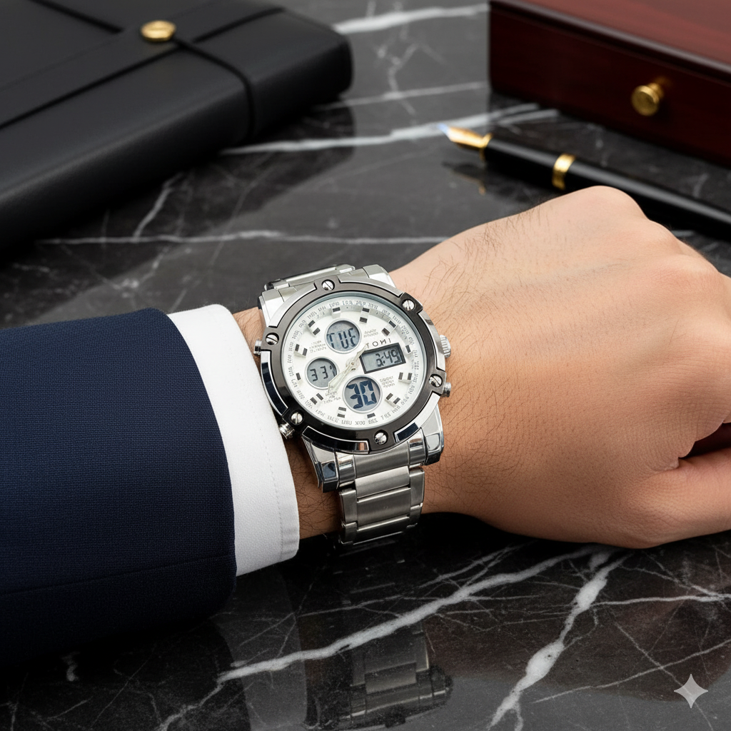 Tomi Silver & White Wtach