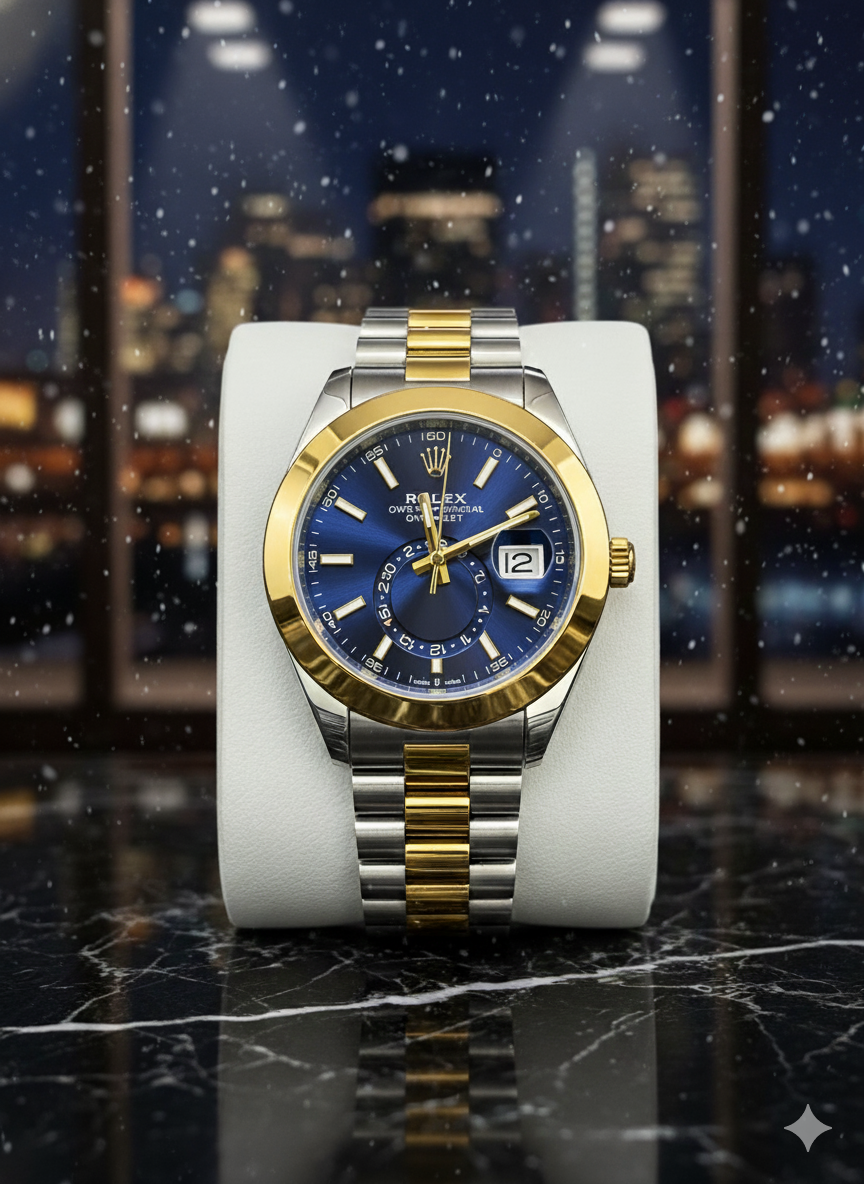 Rolex Golden, Silver & Blue Watch