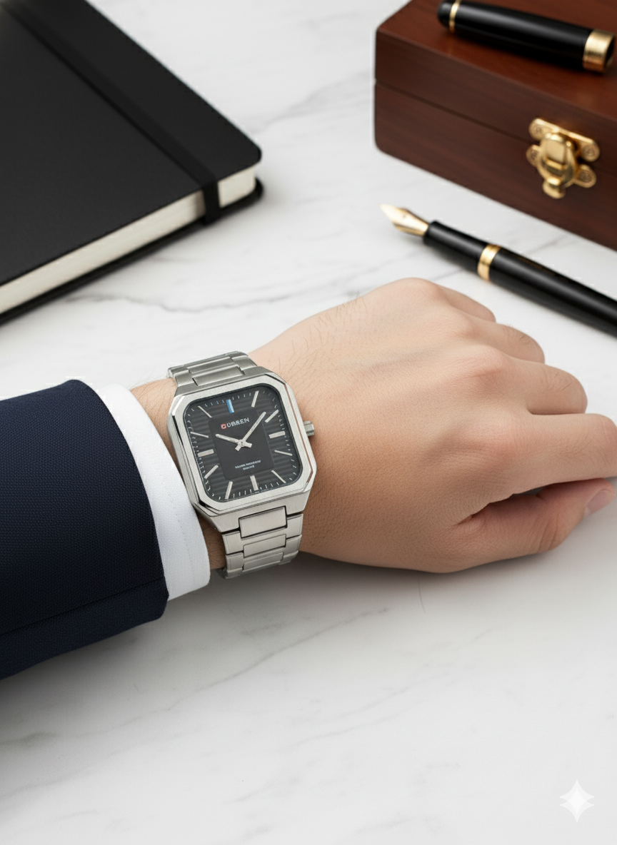 Curren Silver & Black Watch