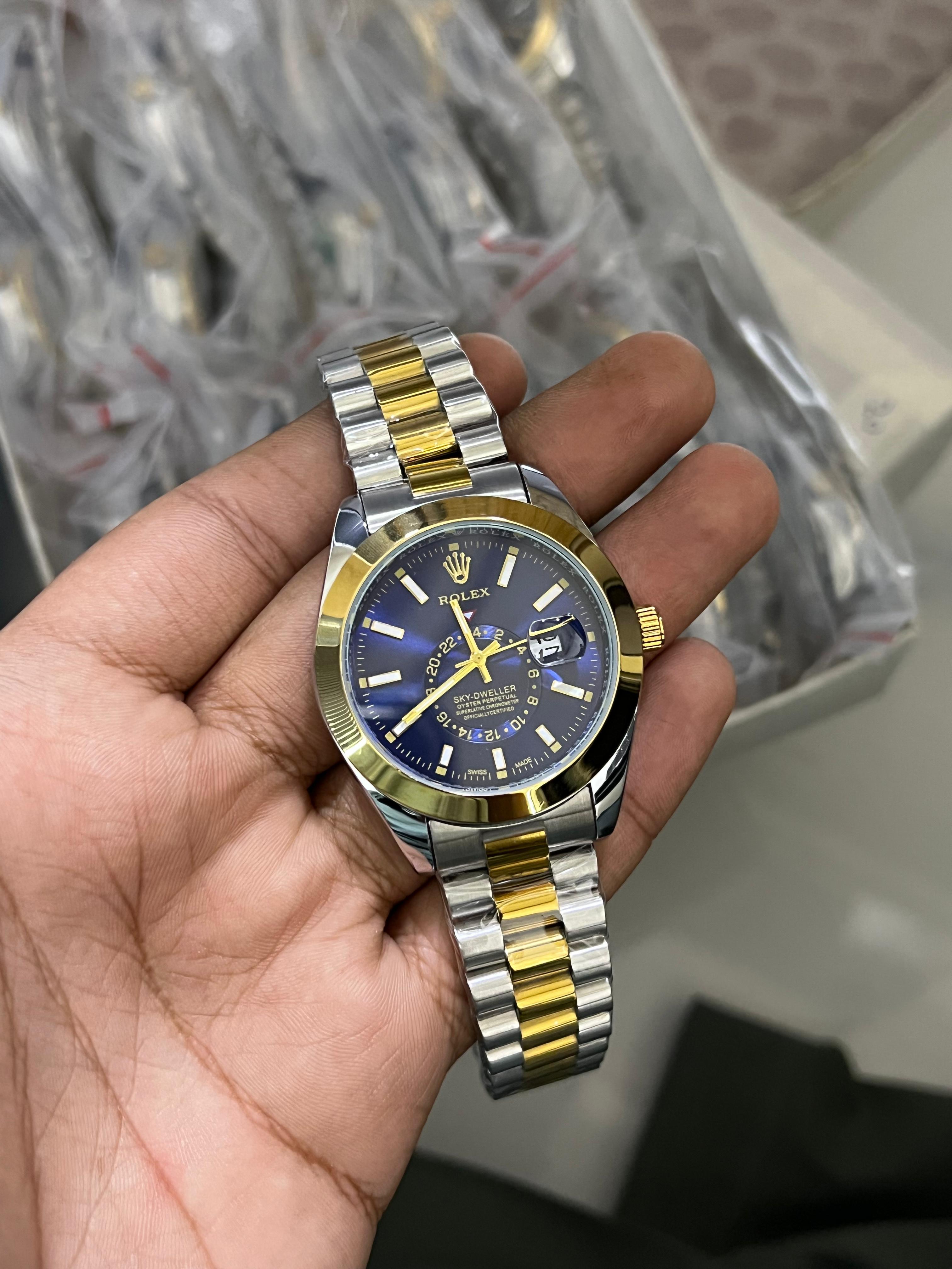 Rolex Golden, Silver & Blue Watch