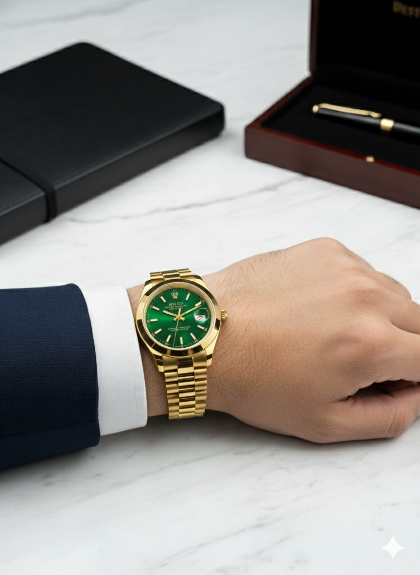 Rolex Golden &amp; Green Watch