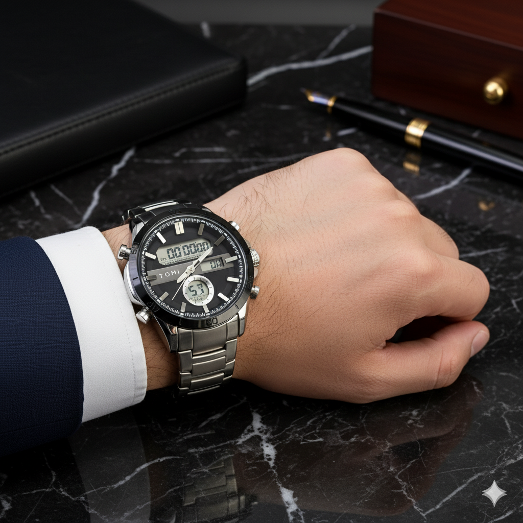 Tomi 1682 Silver &amp; Black Sports Watch