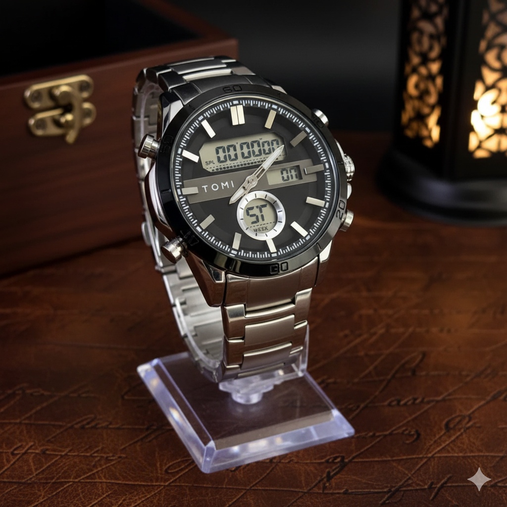 Tomi 1682 Silver &amp; Black Sports Watch