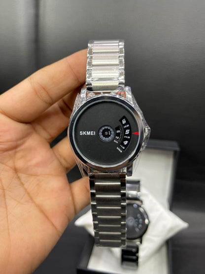 Skmei Silver &amp; Black Unique Watch