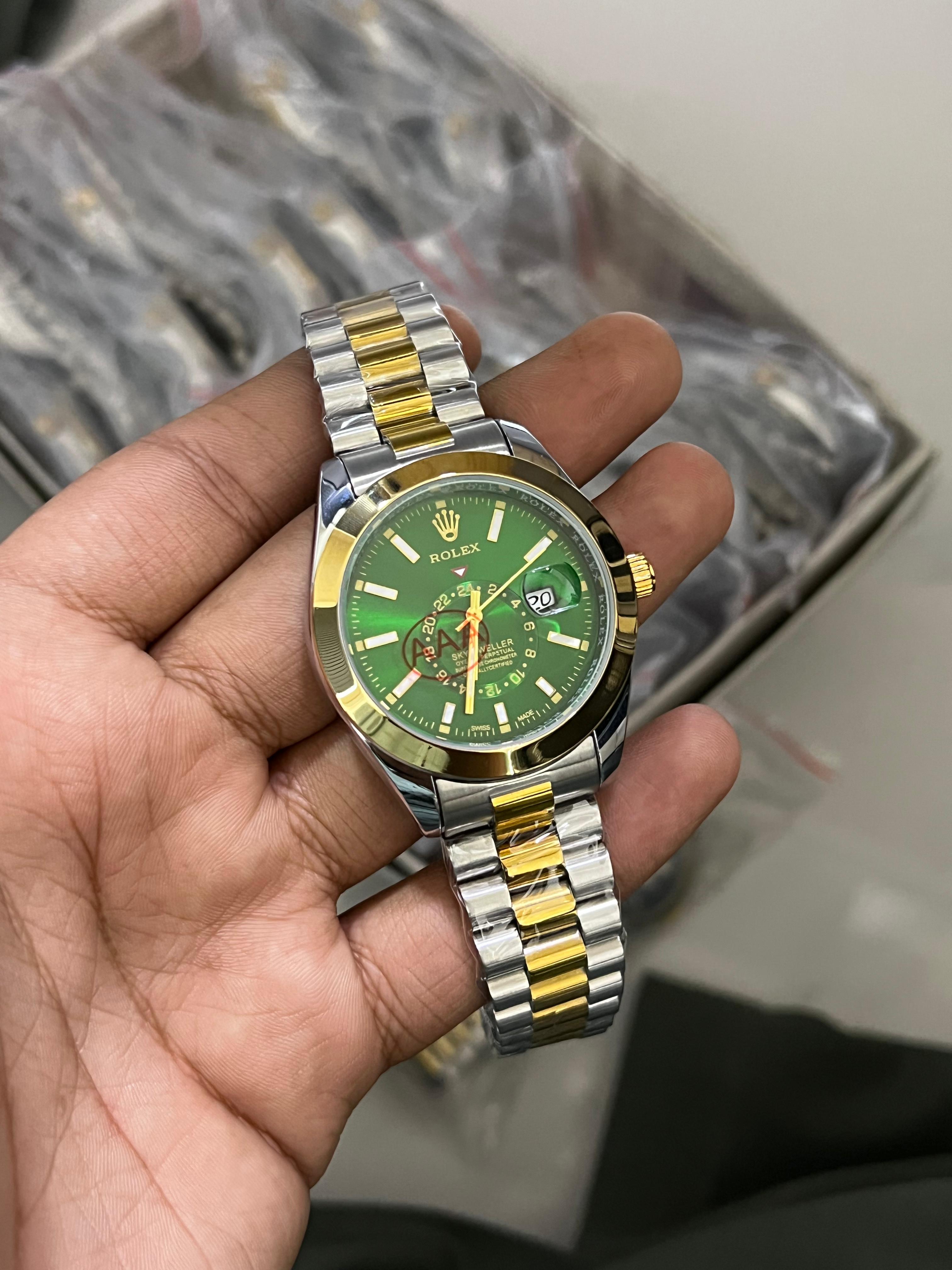 Rolex Golden, Silver &amp; Green Watch